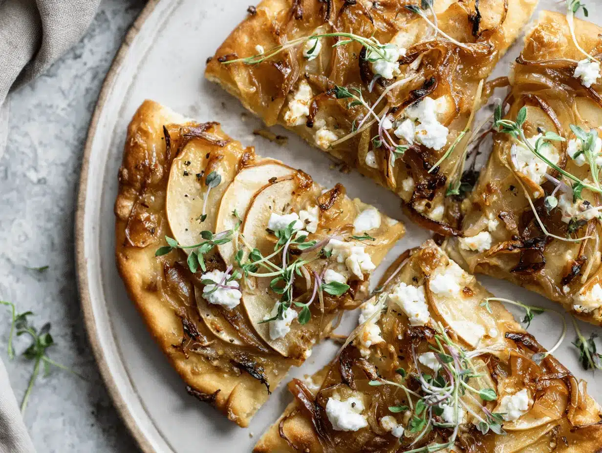caramelized onion and apple flatbread preparation steps