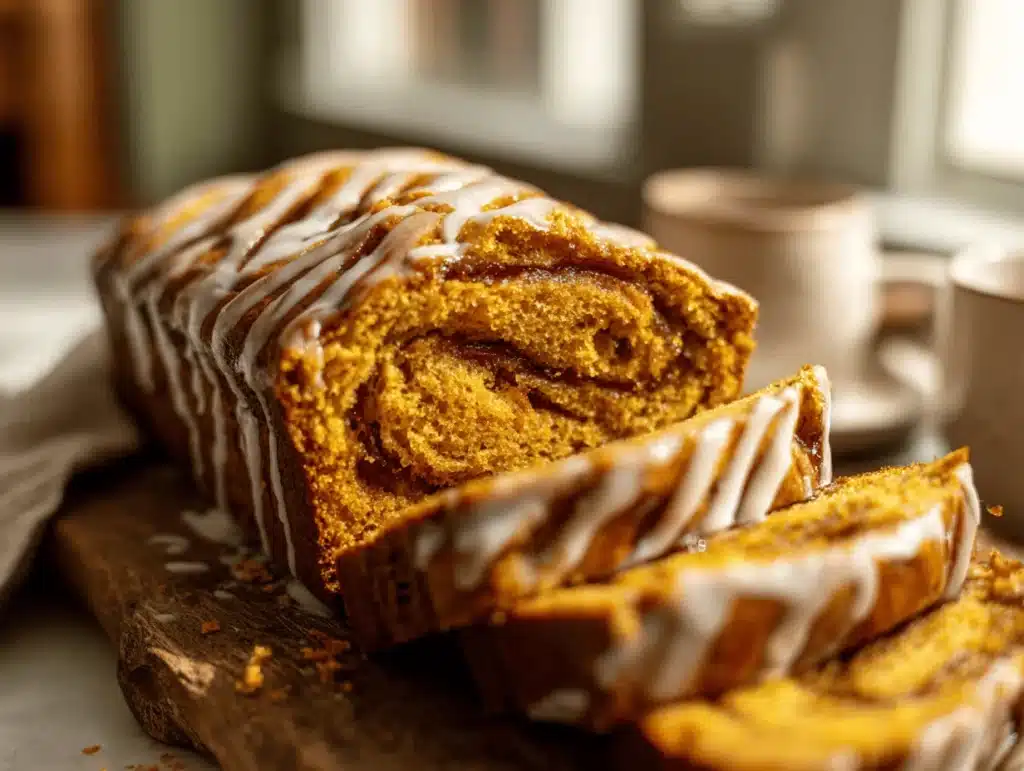 cinnamon roll pumpkin bread - featured image