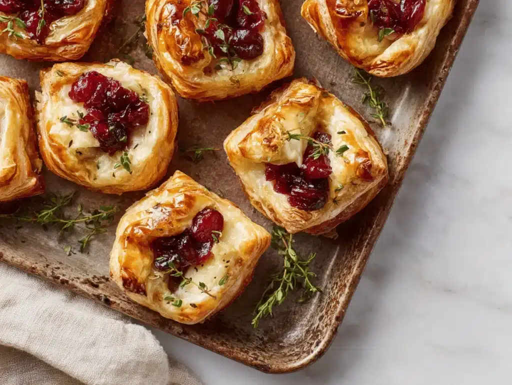 cranberry brie puff pastry bites - featured image