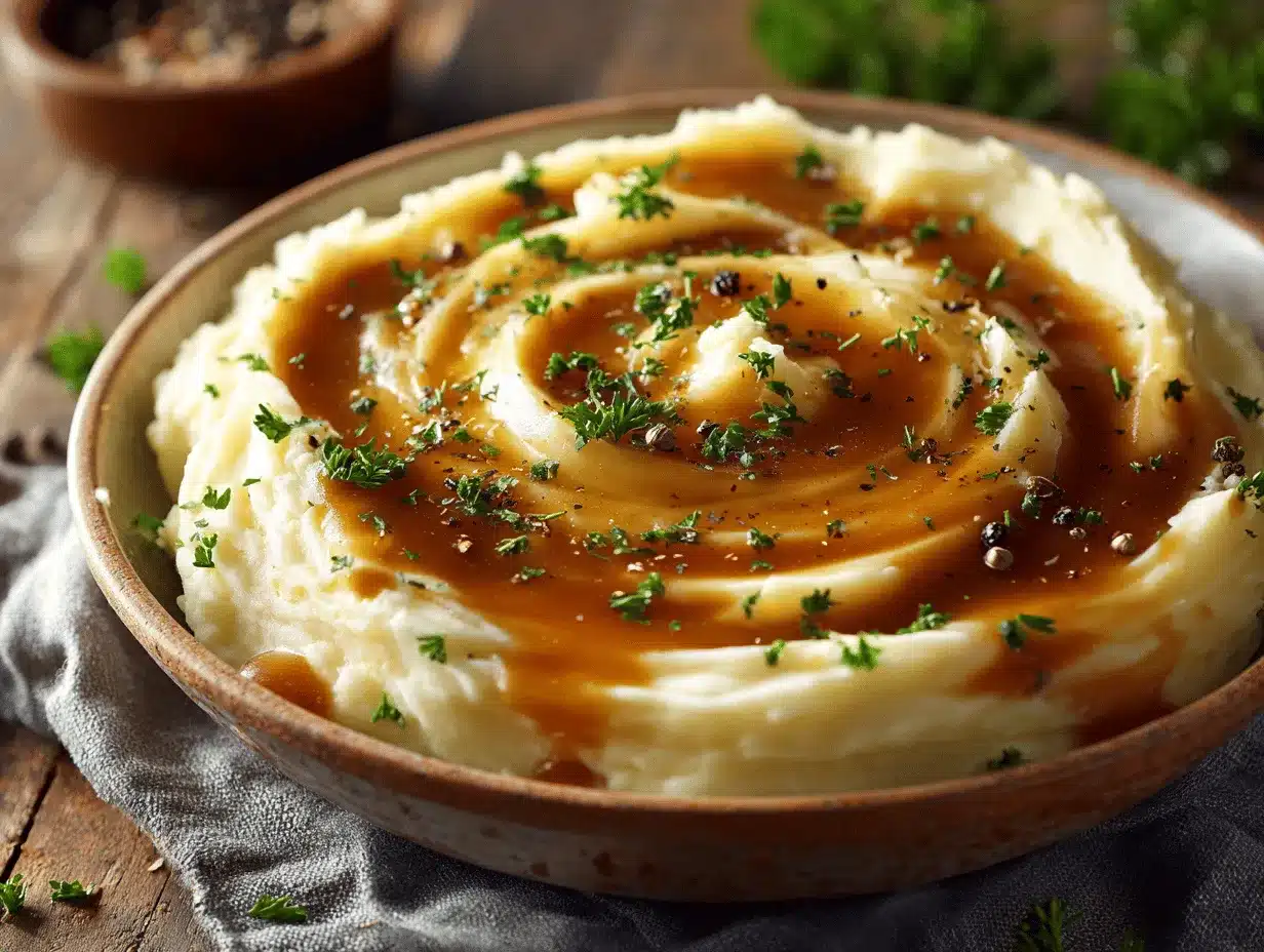 garlic mashed potatoes with gravy preparation steps