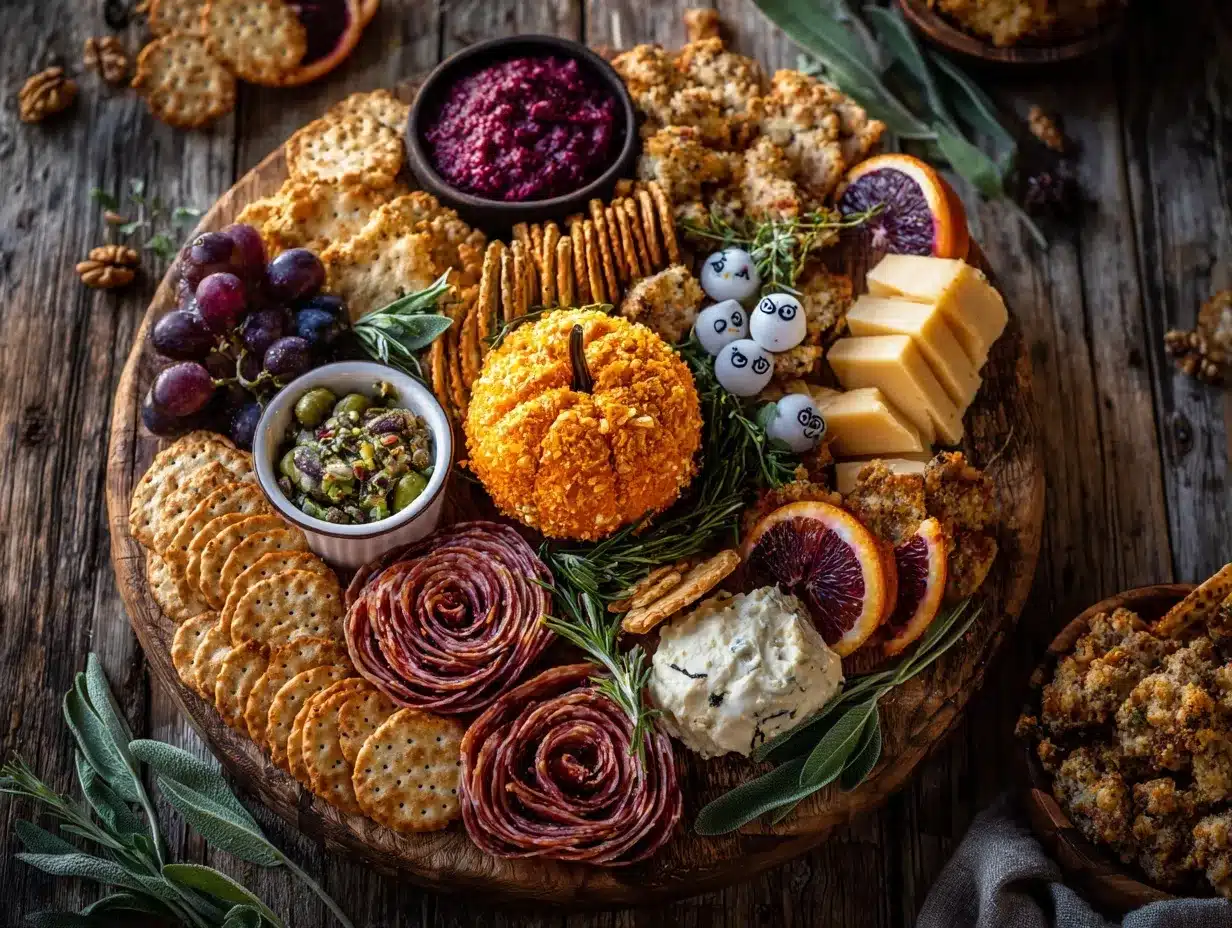 Halloween charcuterie board preparation steps