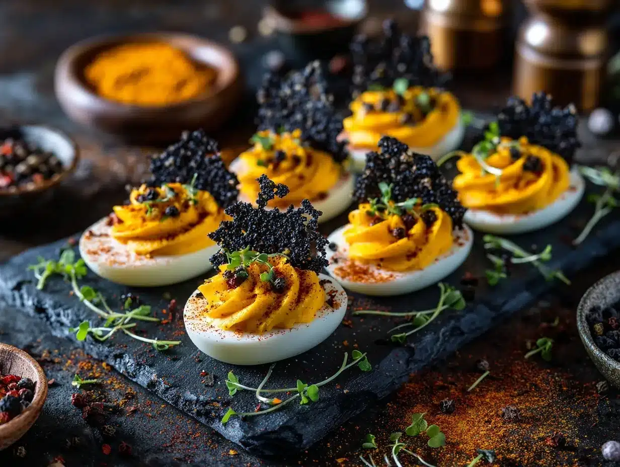 Halloween deviled eggs preparation steps
