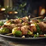 maple bacon brussels sprouts skewers - featured image