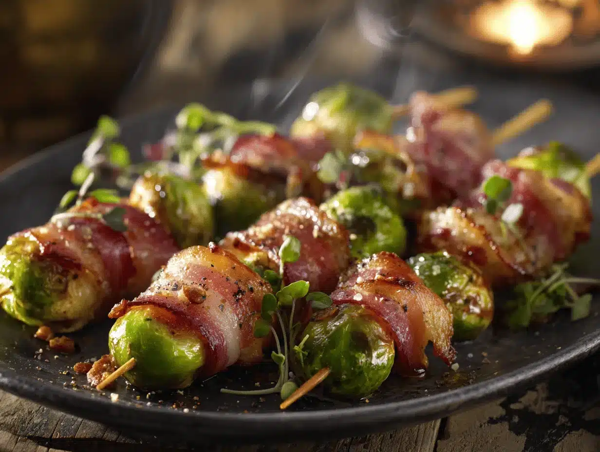 maple bacon brussels sprouts skewers preparation steps