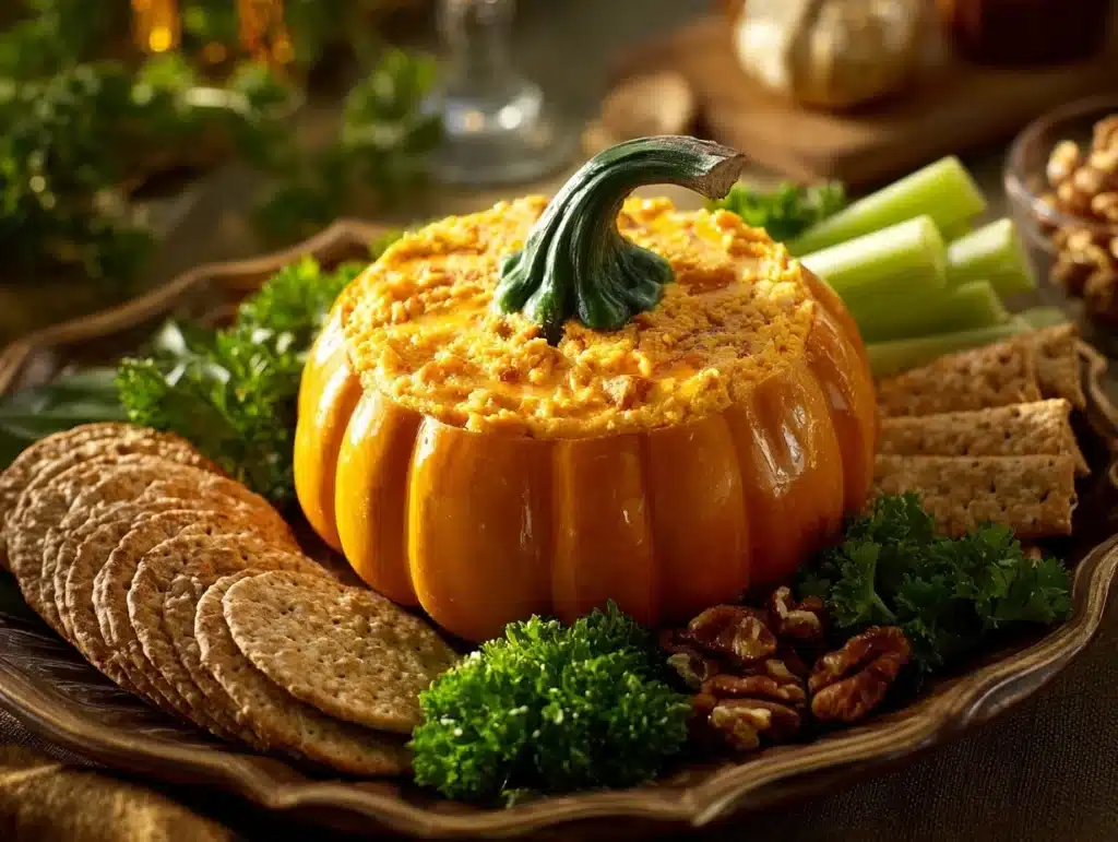 orange cheddar pumpkin cheese ball - featured image