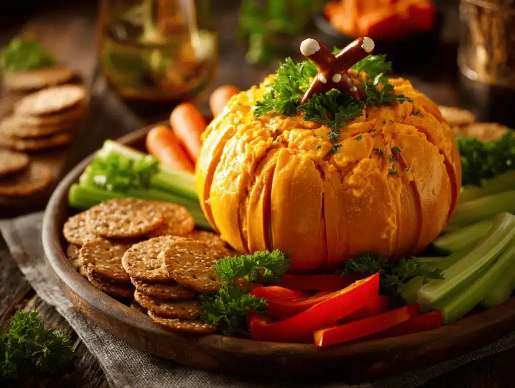 orange cheddar pumpkin cheese ball - featured image