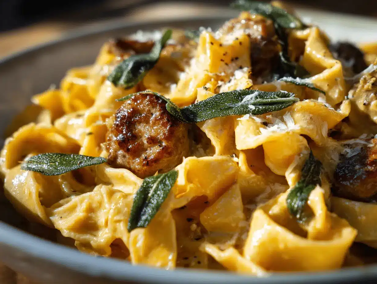 pumpkin sage pasta with sausage preparation steps