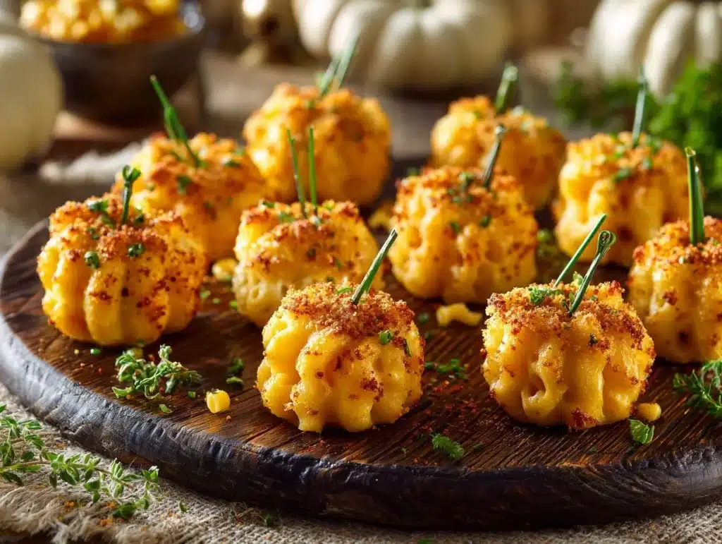 pumpkin-shaped mac and cheese bites - featured image