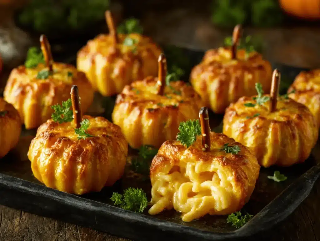 pumpkin shaped mac and cheese bites - featured image
