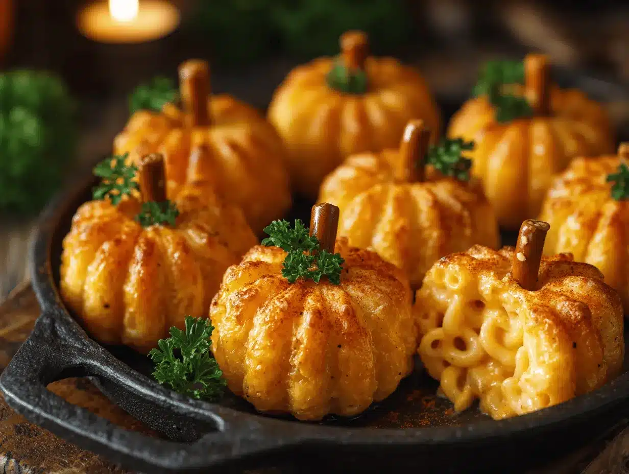 pumpkin shaped mac and cheese bites preparation steps