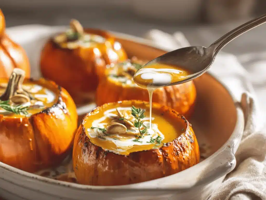 pumpkin soup in mini pumpkin bowls - featured image