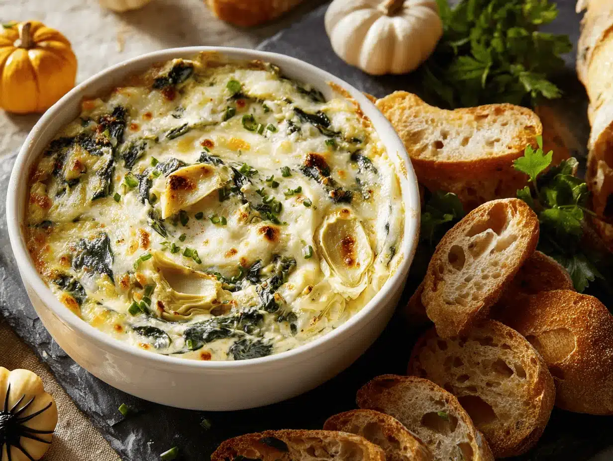 spooky spinach and artichoke dip preparation steps