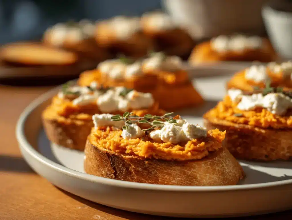sweet potato and goat cheese crostini - featured image