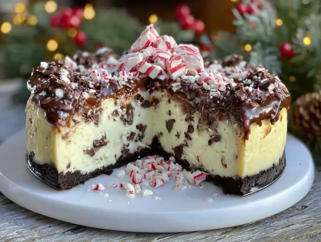Candy Cane Bark Cheesecake - featured image