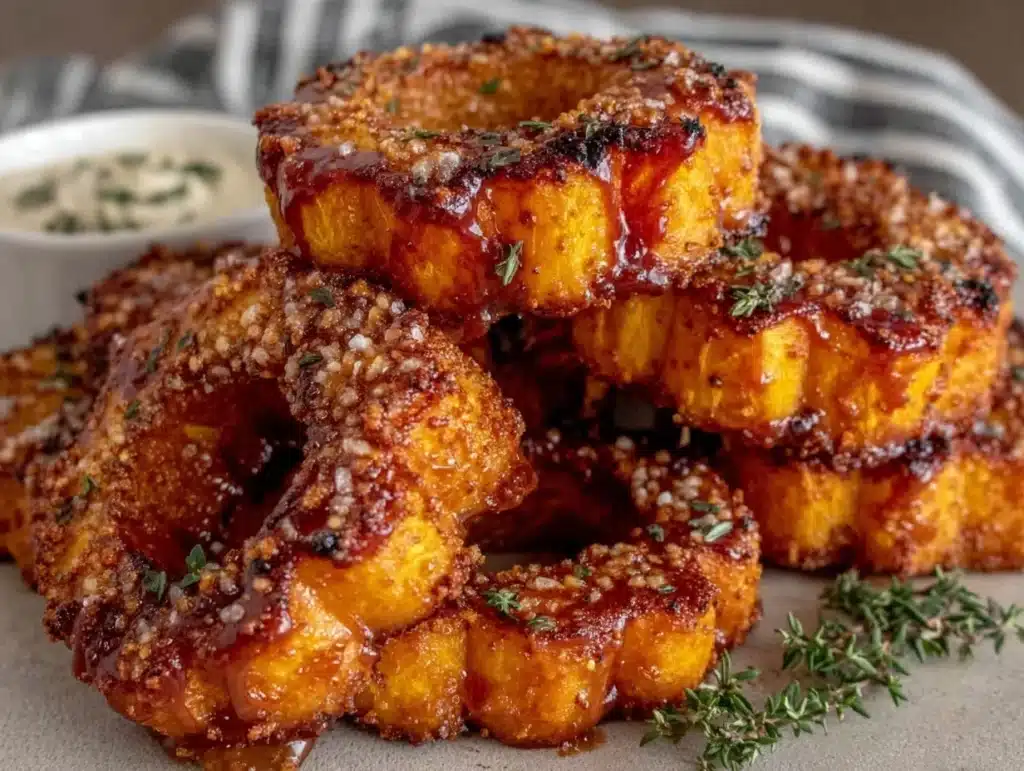 glazed donut acorn squash rings - featured image