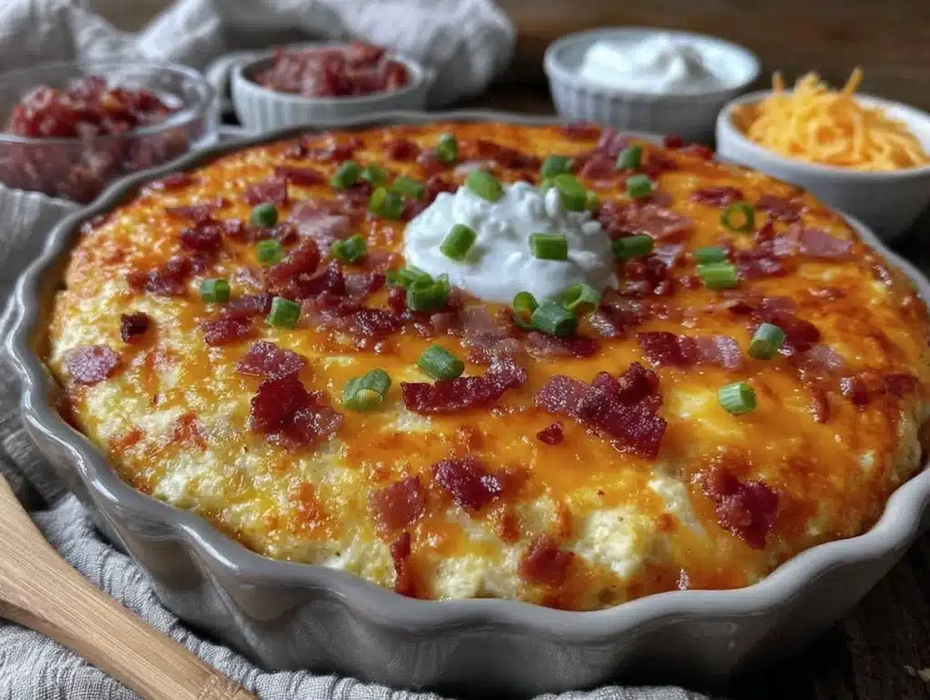 loaded baked potato soup casserole - featured image