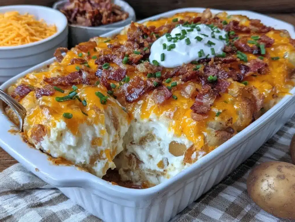 loaded baked potato soup casserole - featured image
