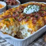 loaded baked potato soup casserole - featured image