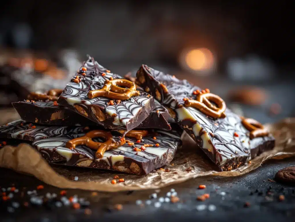 Spiderweb Chocolate Pretzel Bark - featured image