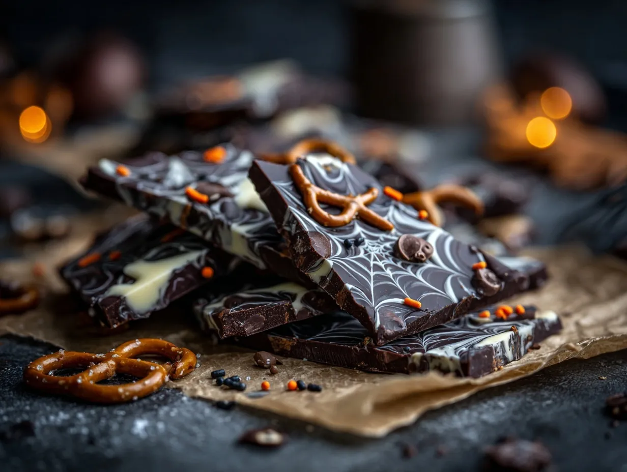 Spiderweb Chocolate Pretzel Bark preparation steps