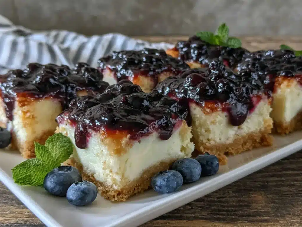 creamy blueberry cheesecake bars - featured image