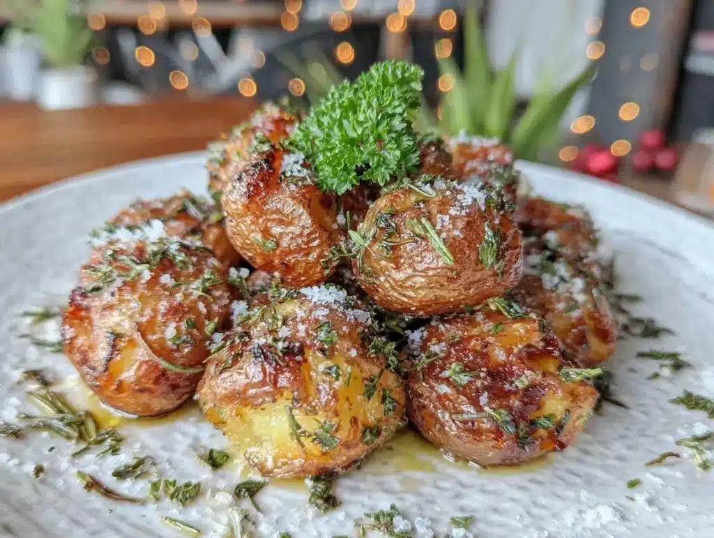 crispy herb roasted baby potatoes - featured image