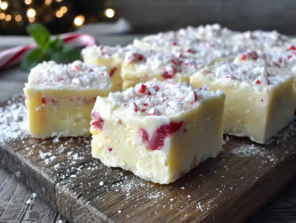 white chocolate peppermint fudge - featured image