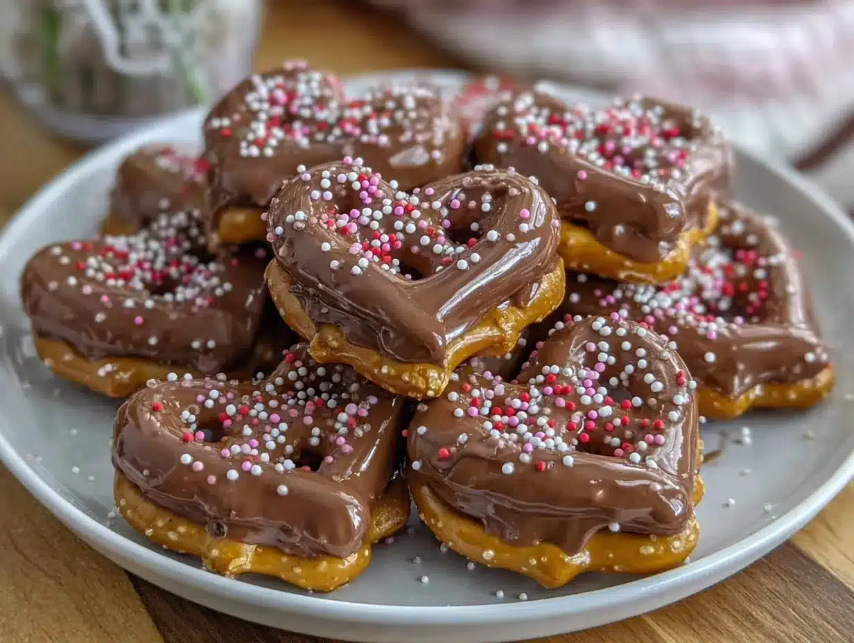 chocolate-dipped pretzel hearts preparation steps
