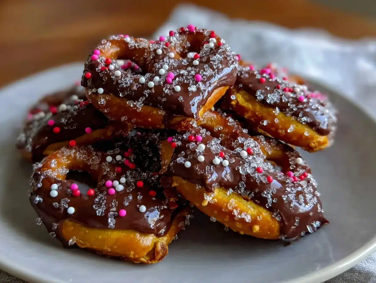 chocolate-dipped pretzel hearts - featured image