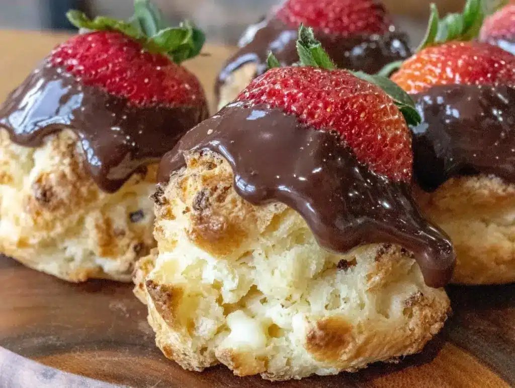 Chocolate-Dipped Strawberry Biscuit Puffs - featured image