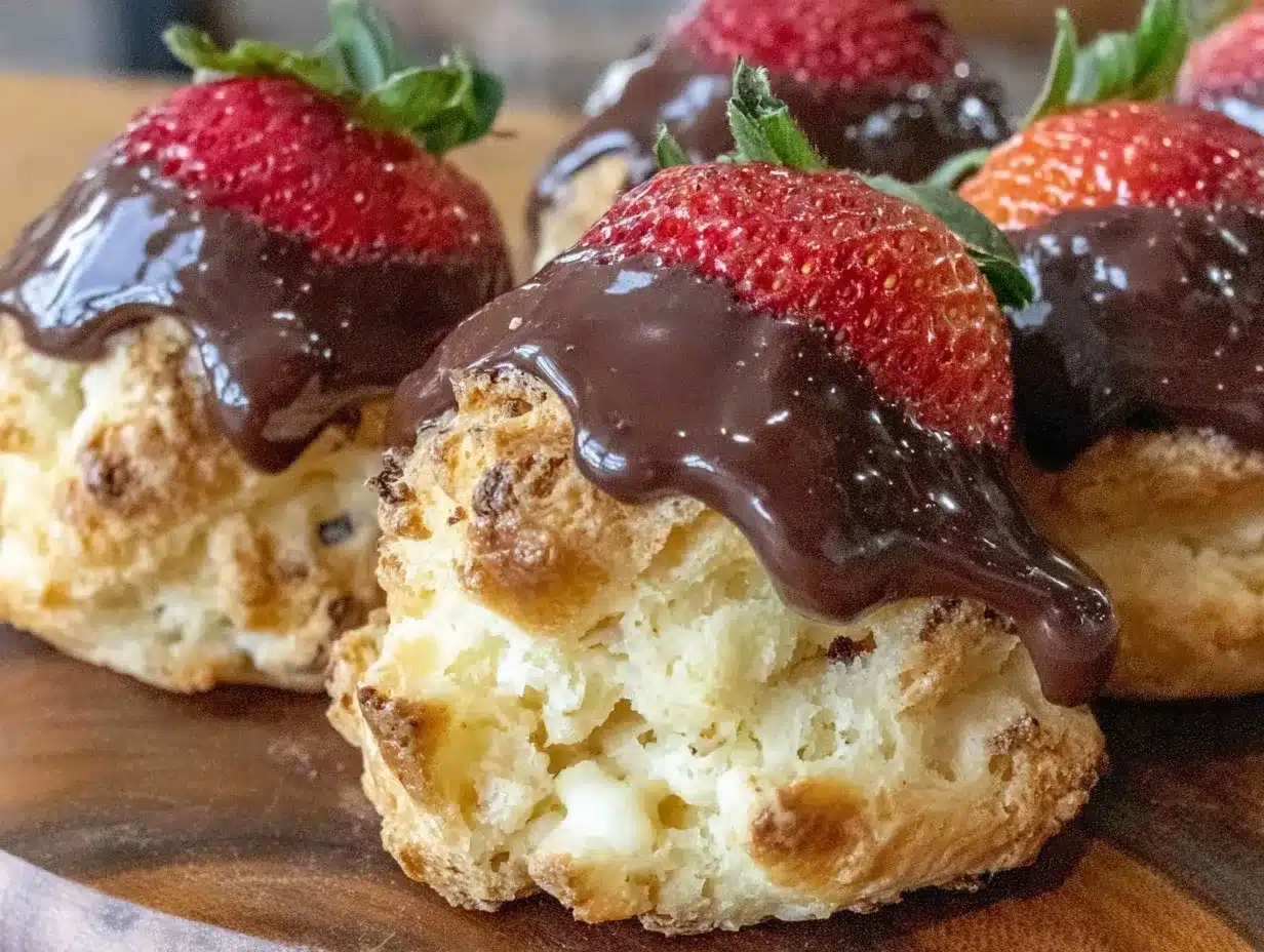 Chocolate-Dipped Strawberry Biscuit Puffs preparation steps
