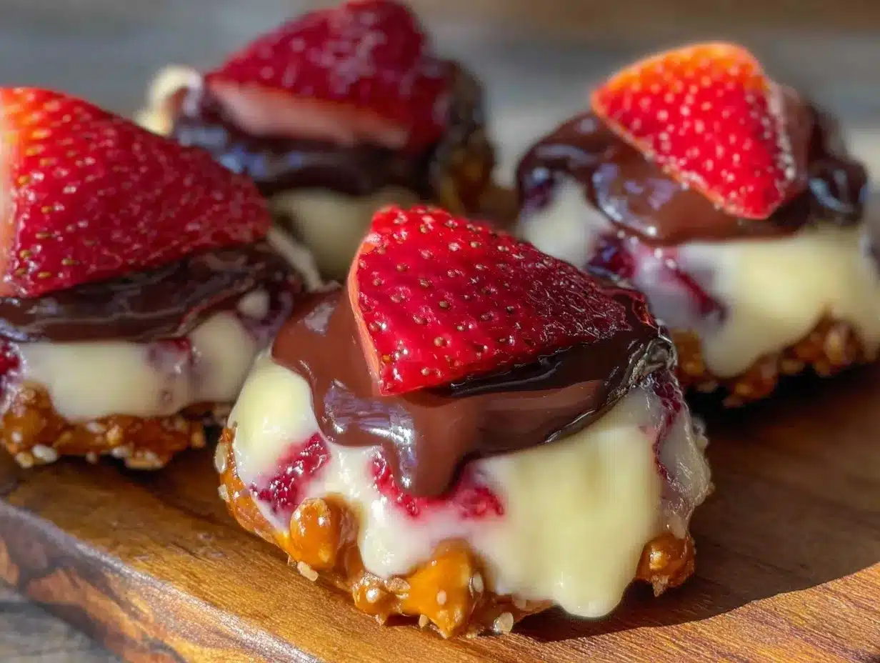 chocolate-dipped strawberry cheesecake pretzel bites preparation steps