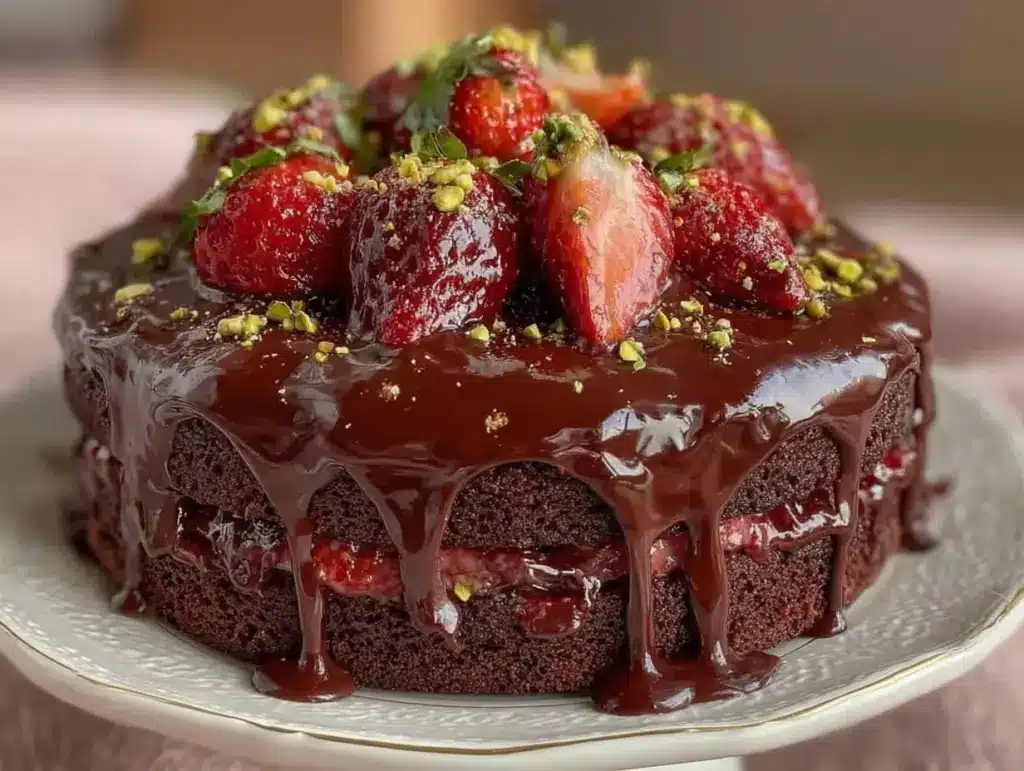 chocolate strawberry drip cakes - featured image