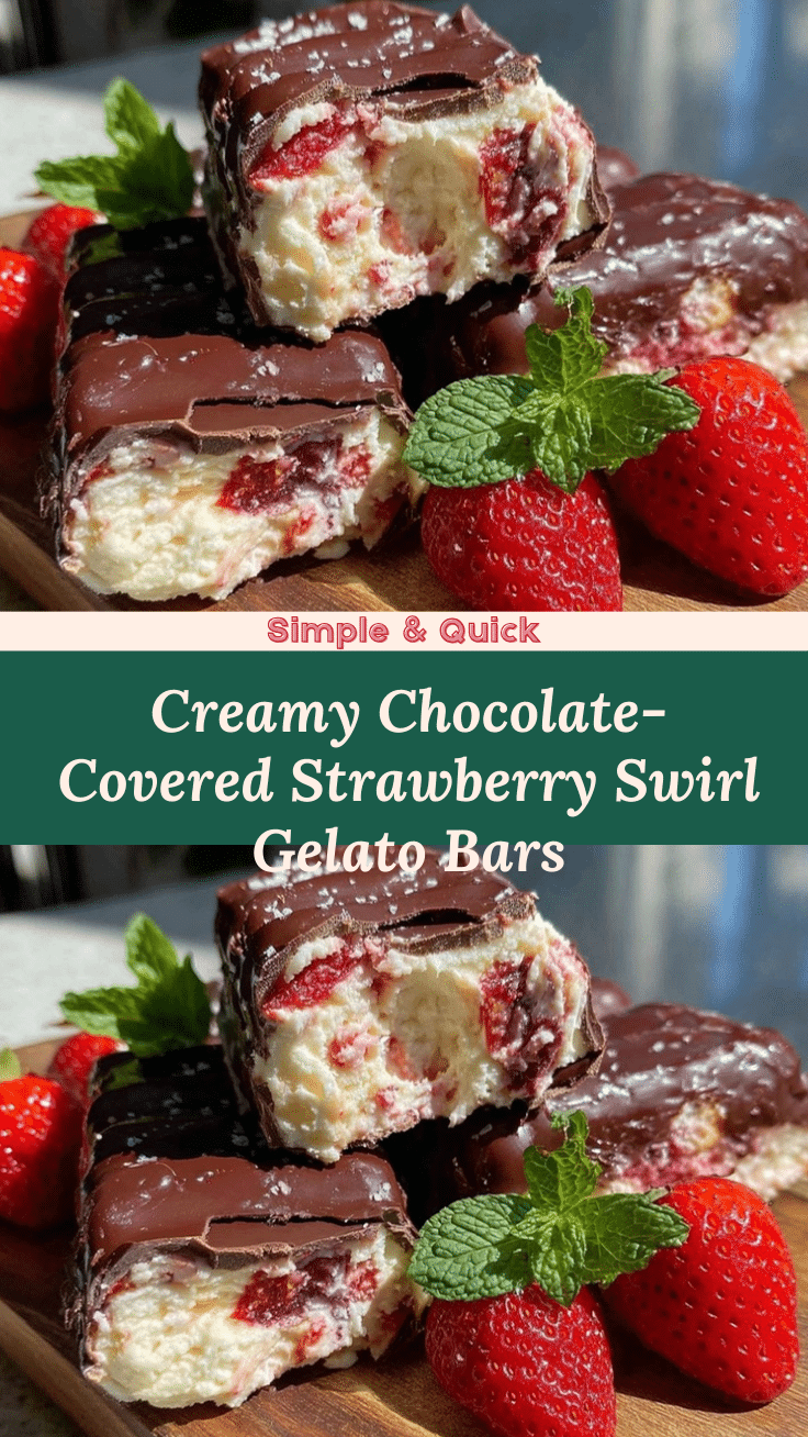 Creamy Chocolate-Covered Strawberry Swirl Gelato Bars recipe