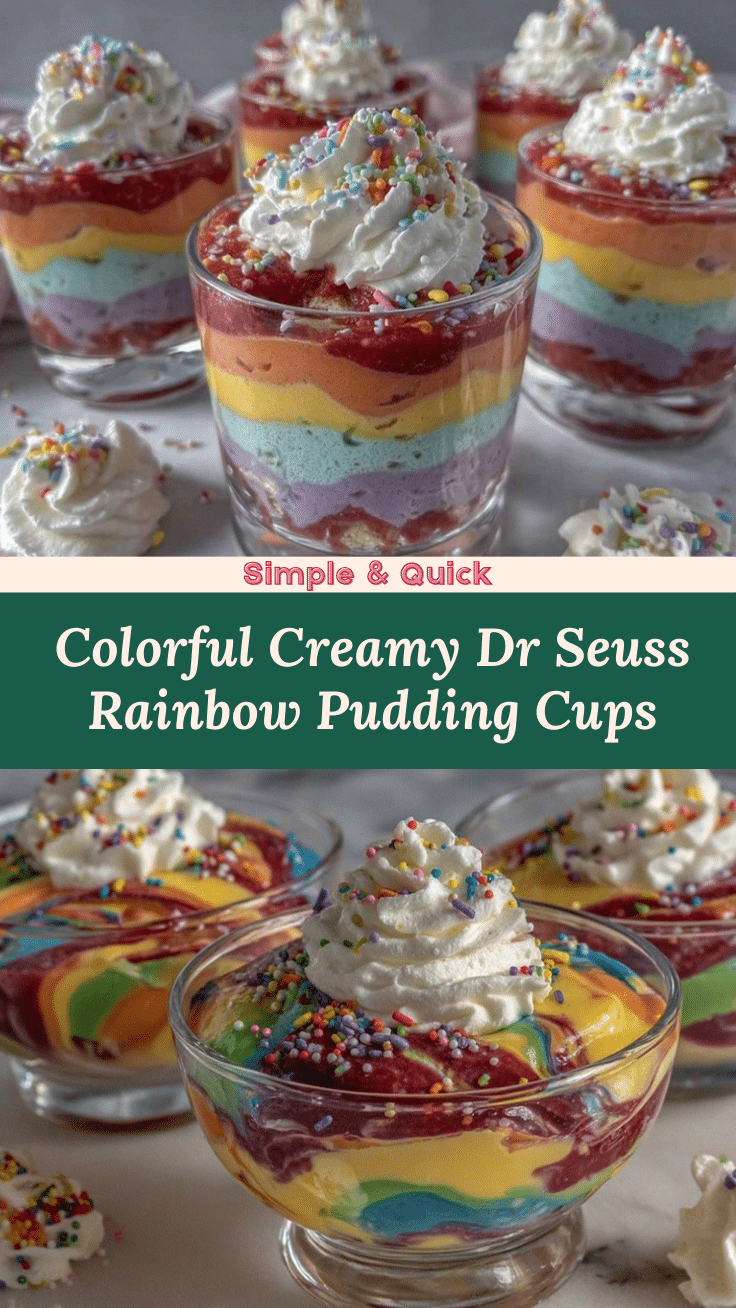 Creamy Dr. Seuss Rainbow Pudding Whirl Cups recipe