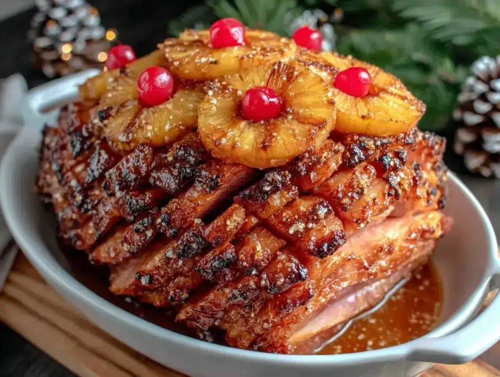 glazed ham with pineapple and brown sugar - featured image