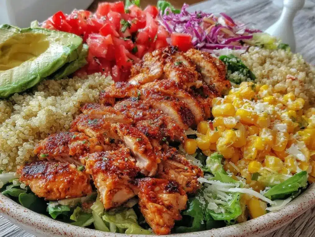 healthy chicken veggie taco bowls - featured image