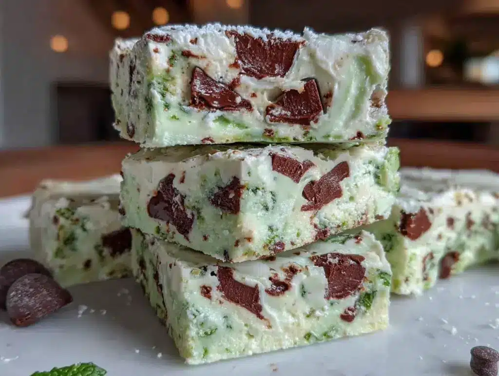 mint chocolate chip marshmallow squares - featured image