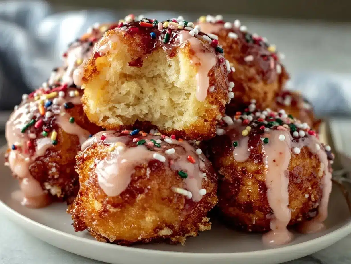 pink frosted donut holes preparation steps