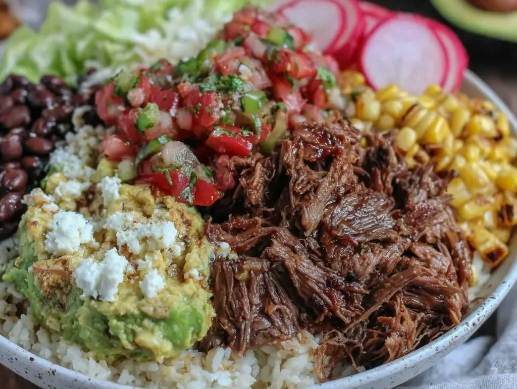 shredded beef burrito bowl - featured image