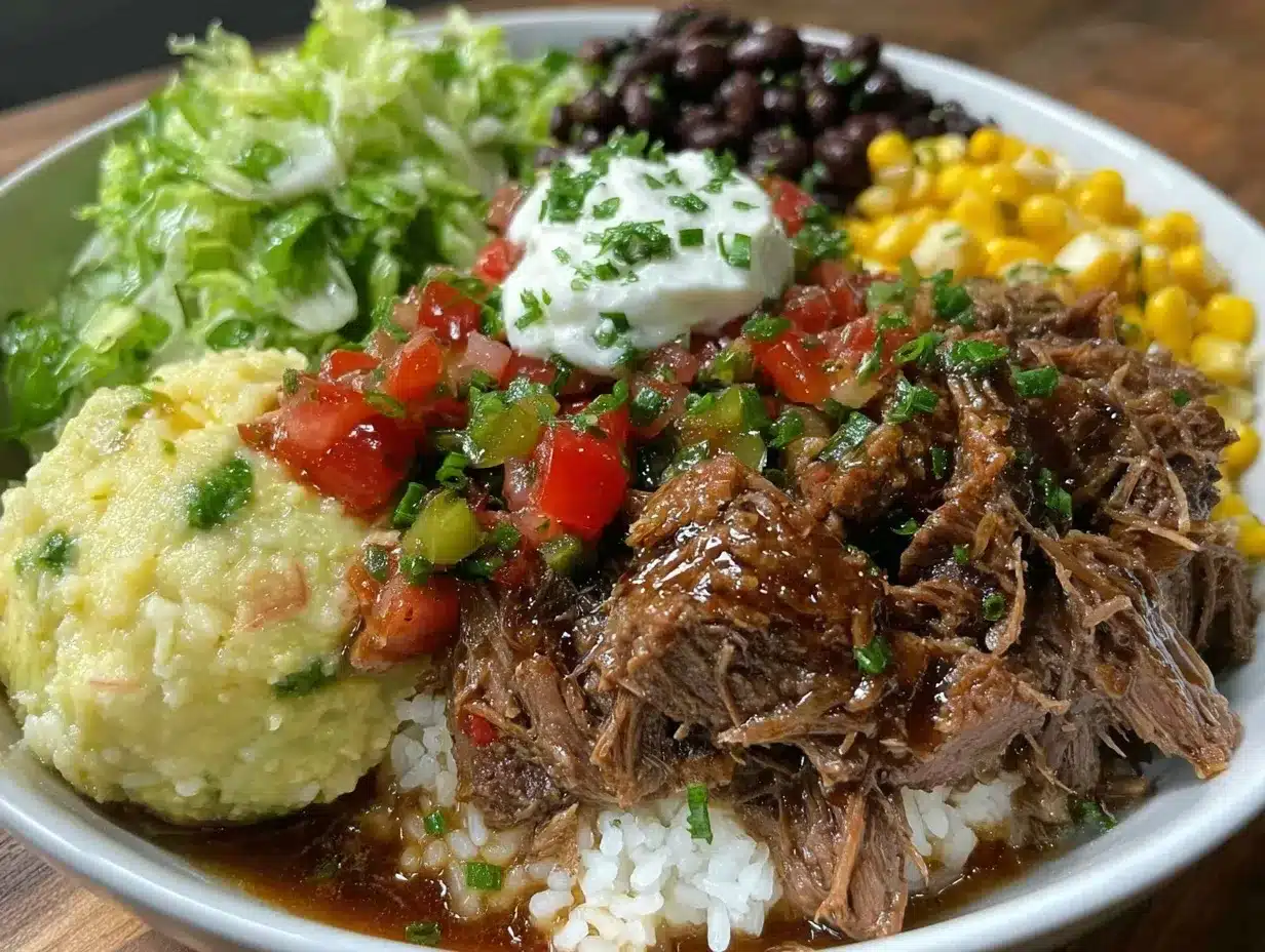 shredded beef burrito bowl preparation steps
