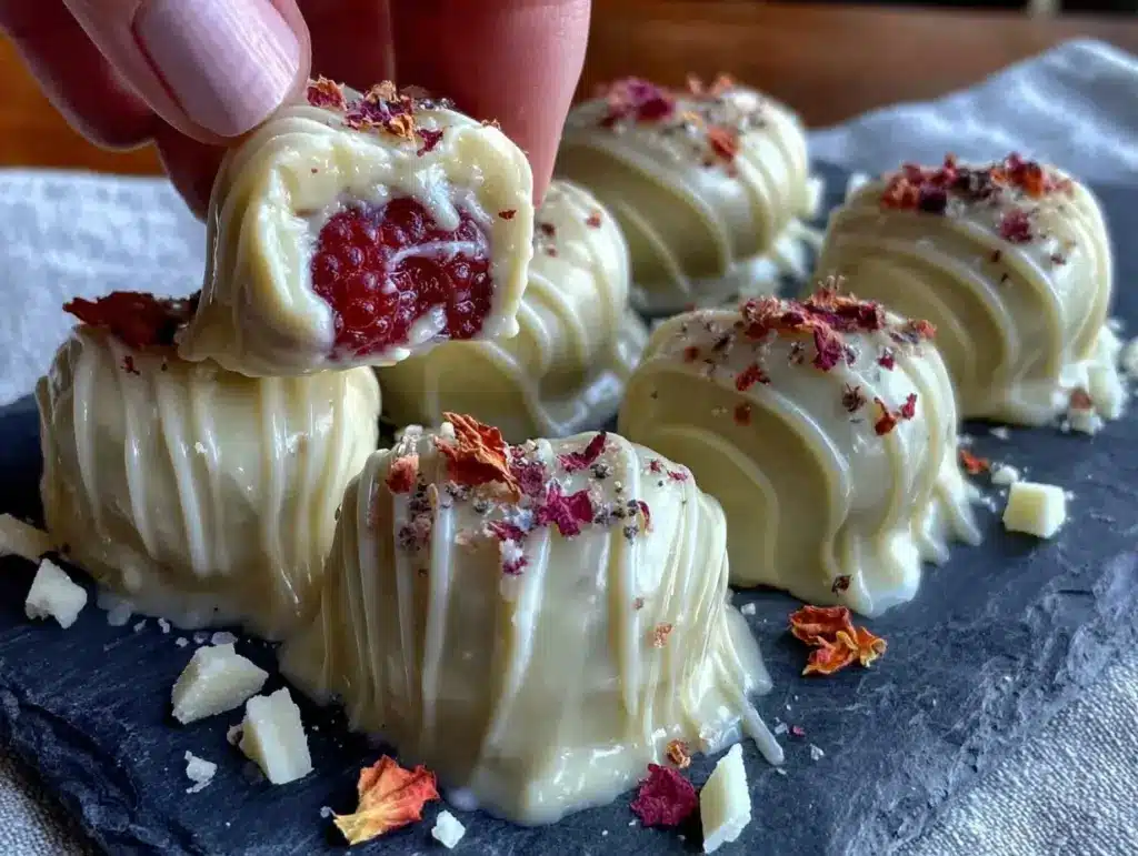 white chocolate raspberry truffle hearts - featured image