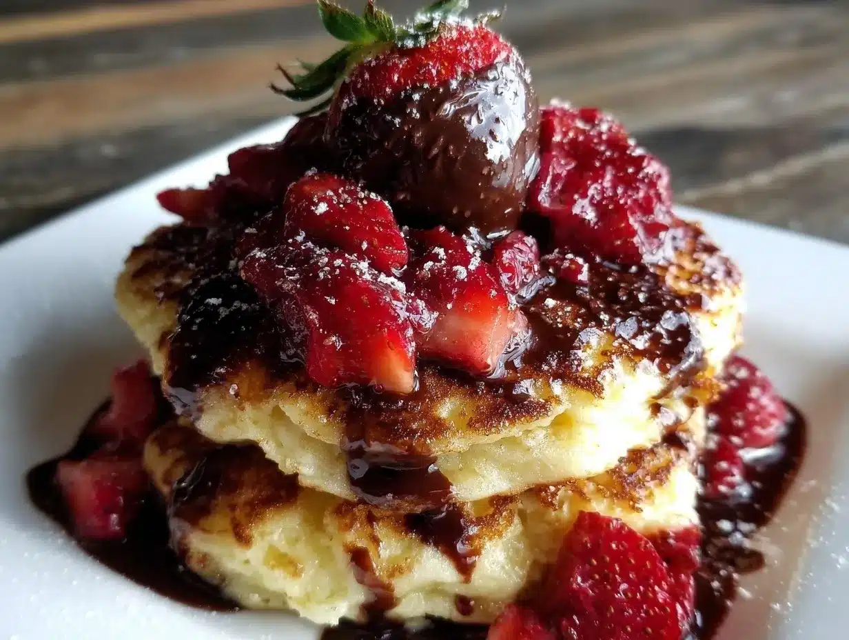 chocolate-covered strawberry pancake stack preparation steps