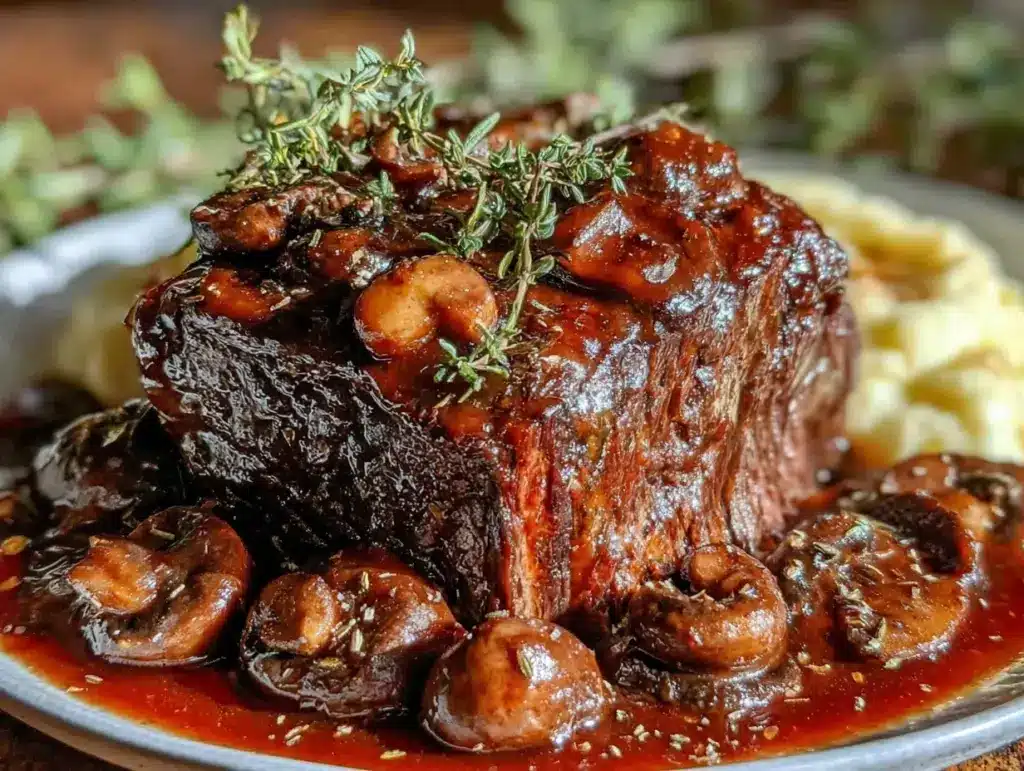 cozy pot roast with red wine and mushrooms - featured image
