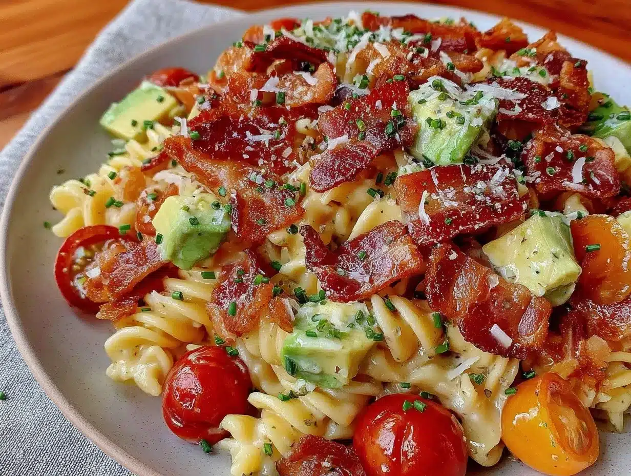 creamy blt pasta salad with avocado preparation steps