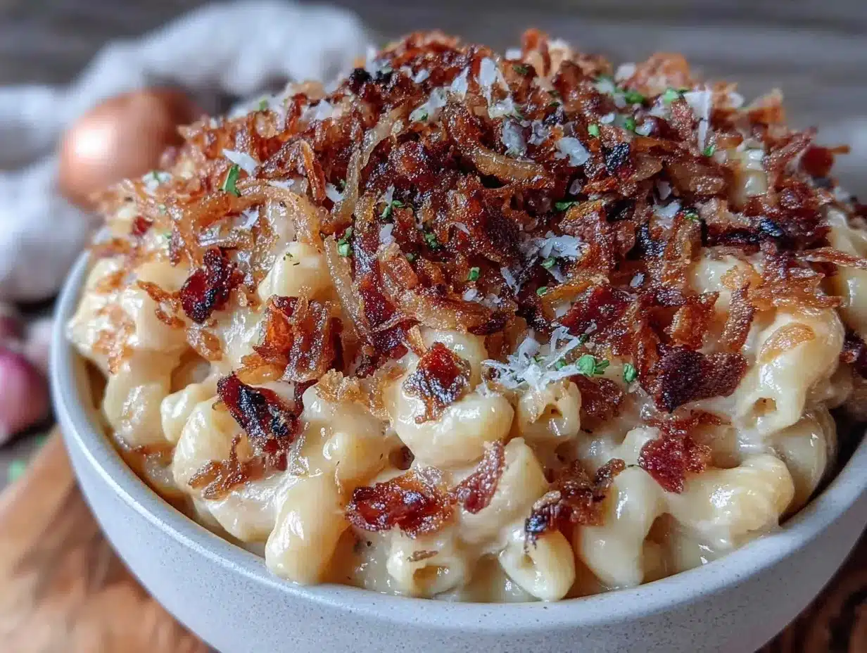 creamy mac and cheese with crispy shallots preparation steps