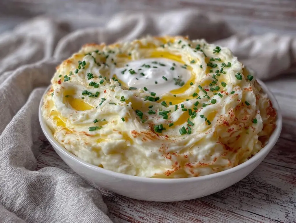 creamy mashed potatoes with sour cream and chives - featured image