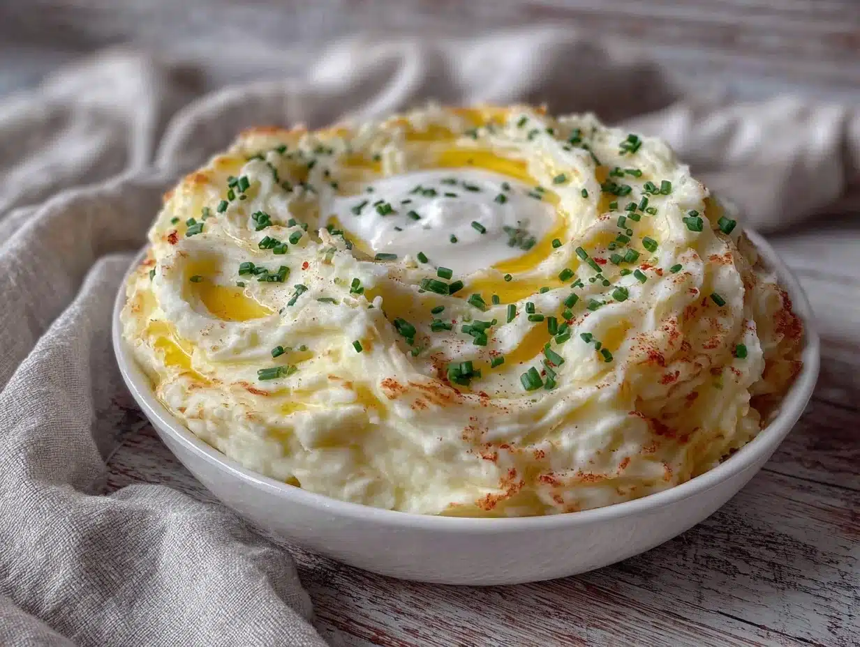 creamy mashed potatoes with sour cream and chives - featured image