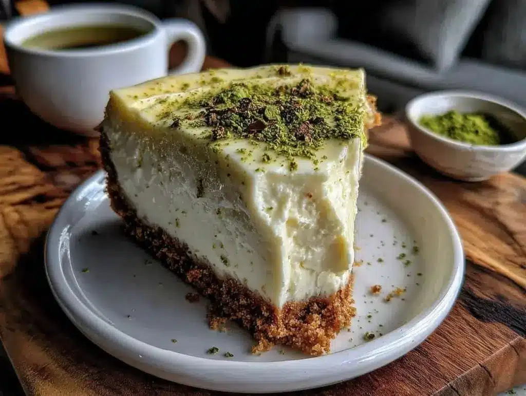 creamy matcha white chocolate cheesecake - featured image