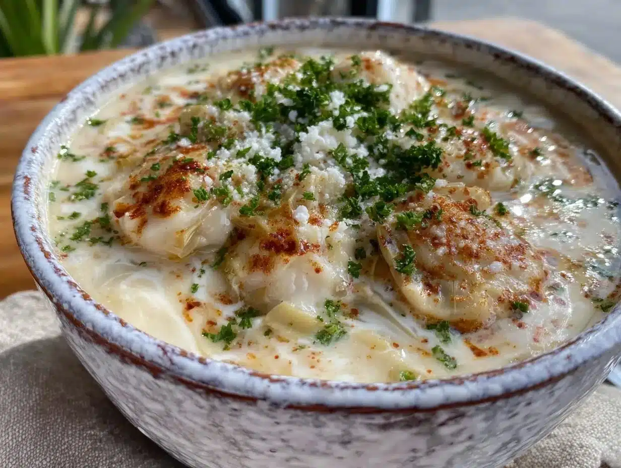 creamy oyster and artichoke soup preparation steps